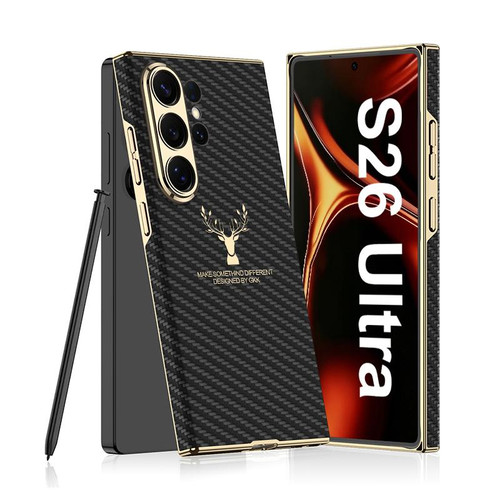 Samsung Galaxy S26 UItra GKK Electroplated Vegan Leather Reindeer Curved Phone Case - Carbon Fiber