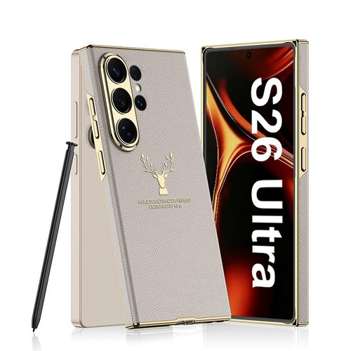 Samsung Galaxy S26 UItra GKK Electroplated Vegan Leather Reindeer Curved Phone Case - Khaki