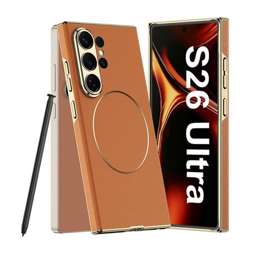 Samsung Galaxy S26 UItra GKK Plating Leather Curved Magnetic Phone Case without Pen - Orange