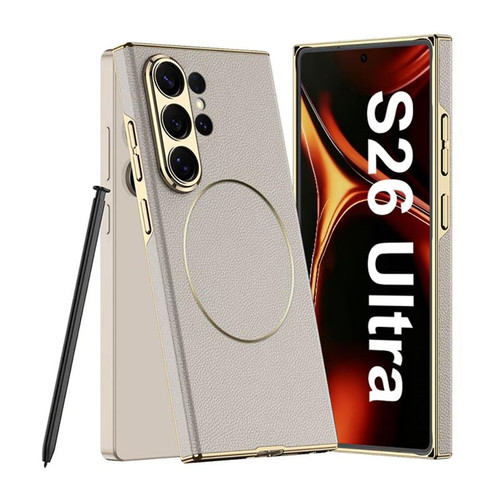 Samsung Galaxy S26 UItra GKK Plating Leather Curved Magnetic Phone Case without Pen - Titanium Gray
