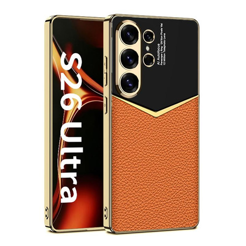 Samsung Galaxy S26 UItra GKK Plating Soft TPU + Leather Full Coverage Phone Case - Orange