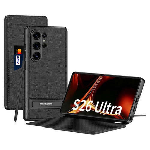 Samsung Galaxy S26 UItra GKK Triumph Ultra-Thin Flip Leather Case without Pen - Black