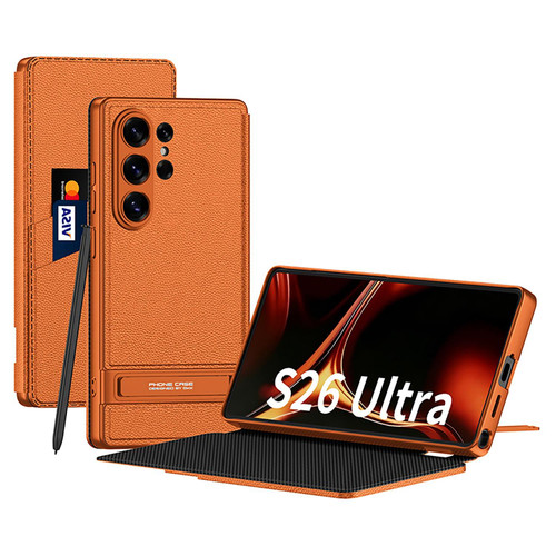 Samsung Galaxy S26 UItra GKK Triumph Ultra-Thin Flip Leather Case without Pen - Orange