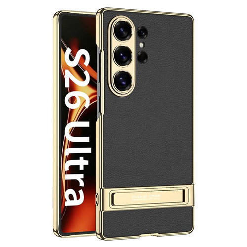 Samsung Galaxy S26 UItra GKK Triumph Ultra-Thin Plain Leather Phone Case with Holder - Black