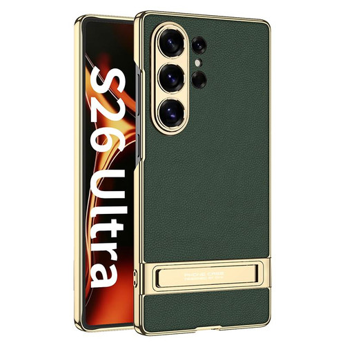Samsung Galaxy S26 UItra GKK Triumph Ultra-Thin Plain Leather Phone Case with Holder - Green