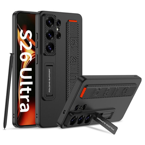 Samsung Galaxy S26 UItra GKK Ultra-thin Wristband Shockproof Phone Case with Holder - Carbon Fiber