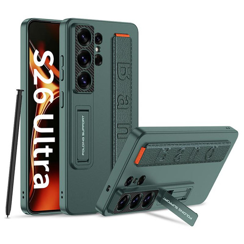 Samsung Galaxy S26 UItra GKK Ultra-thin Wristband Shockproof Phone Case with Holder - Forest Green