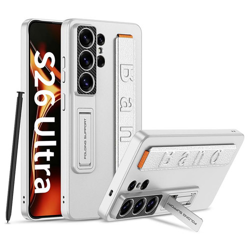 Samsung Galaxy S26 UItra GKK Ultra-thin Wristband Shockproof Phone Case with Holder - Silver