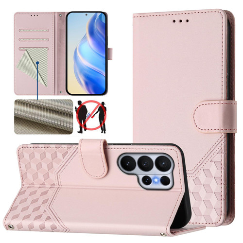 Samsung Galaxy S26 UItra Honeycomb Embossing RFID Leather Phone Case - Pink