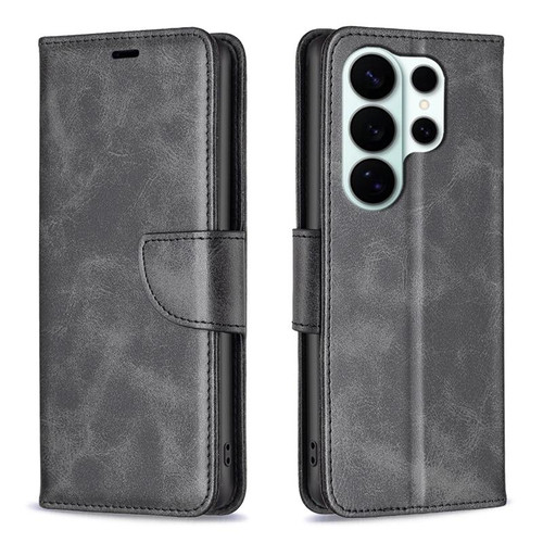 Samsung Galaxy S26 UItra Lambskin Texture Pure Color Flip Leather Phone Case - Black