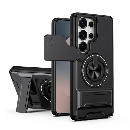 Samsung Galaxy S26 UItra Lens Sliding Window Multifunctional Magnetic Shockproof Phone Case - Black