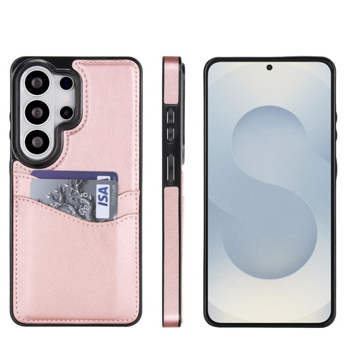 Samsung Galaxy S26 UItra Litchi Leather Skin Card Slots Phone Case - Rose Gold