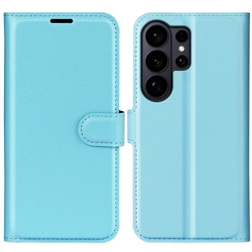 Samsung Galaxy S26 UItra Litchi Texture Horizontal Flip Leather Phone Case with Holder - Blue