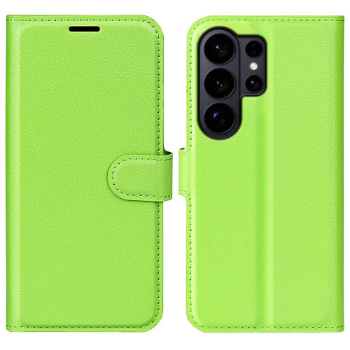 Samsung Galaxy S26 UItra Litchi Texture Horizontal Flip Leather Phone Case with Holder - Green