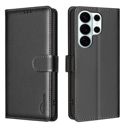 Samsung Galaxy S26 UItra Litchi Texture RFID Anti-theft Leather Phone Case - Black