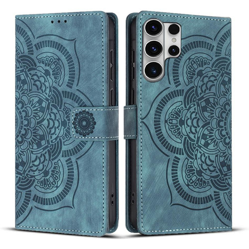Samsung Galaxy S26 UItra Mandala Embossed Retro Frosted Leather Phone Case - Blue