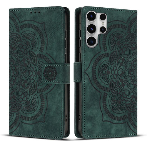 Samsung Galaxy S26 UItra Mandala Embossed Retro Frosted Leather Phone Case - Green