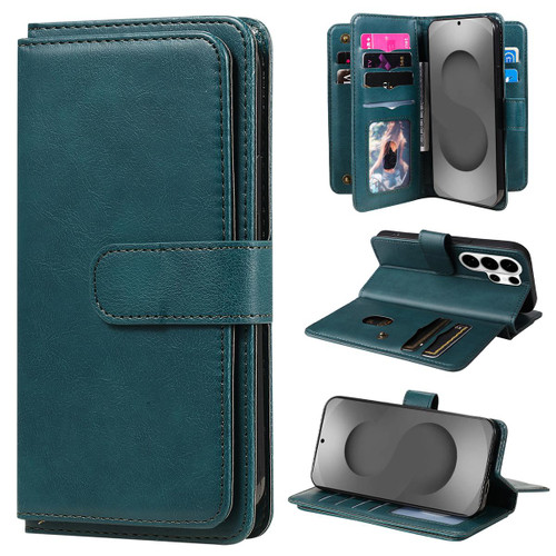 Samsung Galaxy S26 UItra Multi-Function Wallet 10 Card Slots Leather Phone Case - Dark Green