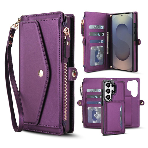 Samsung Galaxy S26 UItra Multifunctional Wallet Detachable Leather Phone Case with Lanyard - Dark Purple
