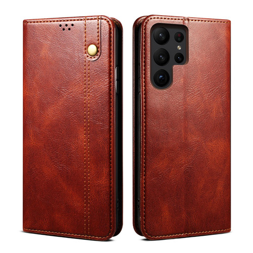 Samsung Galaxy S26 UItra Oil Wax Crazy Horse Texture Leather Phone Case - Brown