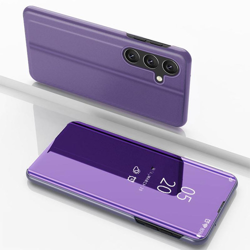 Samsung Galaxy S26 UItra Plated Mirror Horizontal Flip Leather Phone Case with Holder - Violet Blue