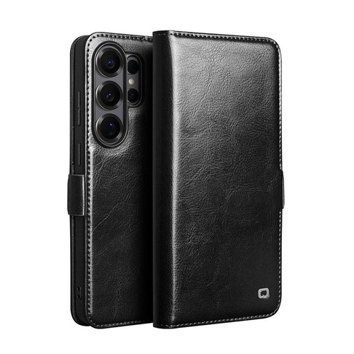 Samsung Galaxy S26 UItra QIALINO Classic 103 Buckle Genuine Leather Phone Case - Black