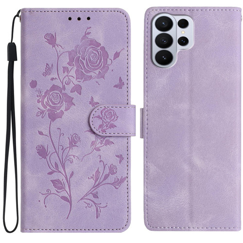 Samsung Galaxy S26 UItra Rose Flower Embossing Pattern Leather Phone Case - Light Purple