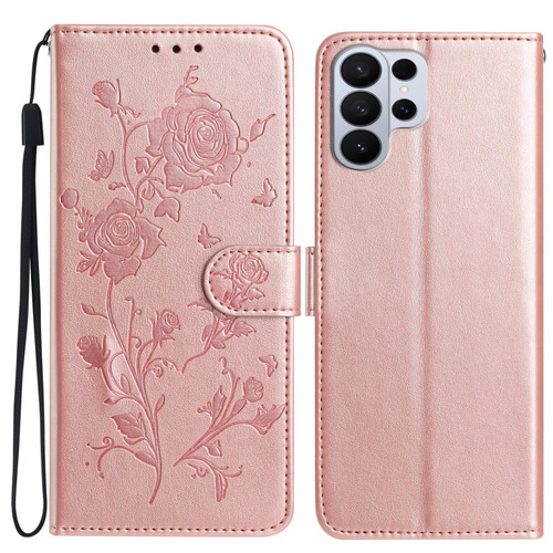 Samsung Galaxy S26 UItra Rose Flower Embossing Pattern Leather Phone Case - Rose Gold