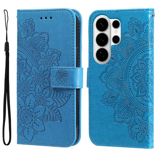 Samsung Galaxy S26 UItra Seven-petal Flowers Embossing Leather Phone Case - Blue