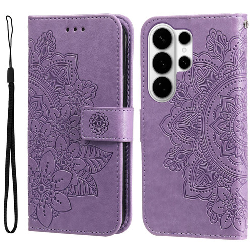 Samsung Galaxy S26 UItra Seven-petal Flowers Embossing Leather Phone Case - Light Purple