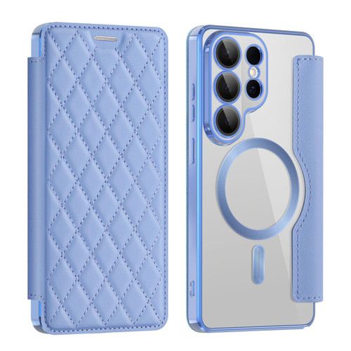 Samsung Galaxy S26 UItra Shield MagSafe RFID Anti-theft Rhombus Leather Phone Case - Blue