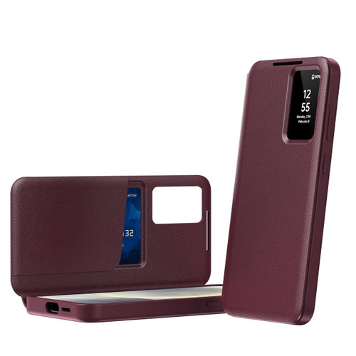 Samsung Galaxy S26 UItra Smart View Window Leather Phone Case with Card Slot - Red