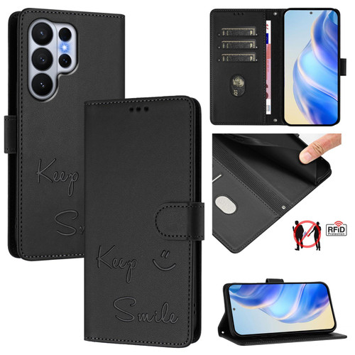 Samsung Galaxy S26 UItra Smile Embossing RFID Leather Phone Case - Black