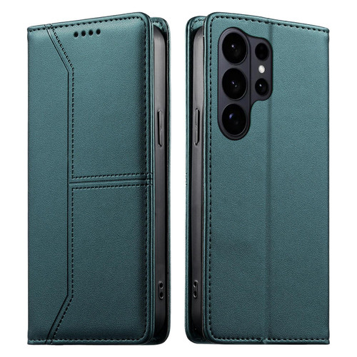 Samsung Galaxy S26 UItra Stitched Line Magnetic RFID Vegan Leather Phone Case - Green