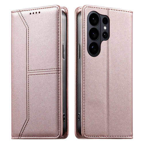 Samsung Galaxy S26 UItra Stitched Line Magnetic RFID Vegan Leather Phone Case - Pink