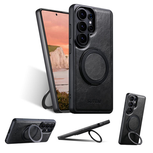 Samsung Galaxy S26 UItra Suteni G3 Oil Wax 360 Rotation Holder MagSafe Back Phone Case - Black