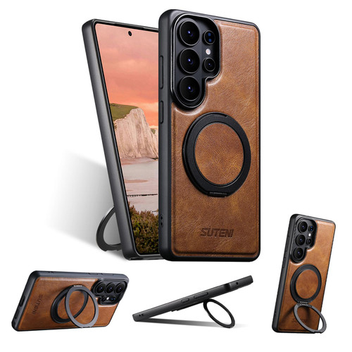 Samsung Galaxy S26 UItra Suteni G3 Oil Wax 360 Rotation Holder MagSafe Back Phone Case - Brown