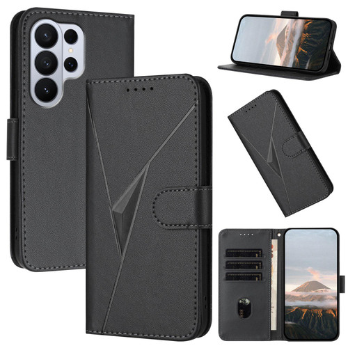 Samsung Galaxy S26 UItra Triangle Pattern Buckle Clasp Leather Phone Case - Black