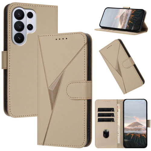 Samsung Galaxy S26 UItra Triangle Pattern Buckle Clasp Leather Phone Case - Gold