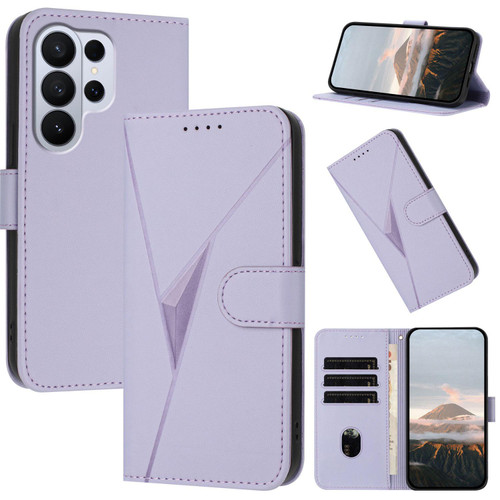 Samsung Galaxy S26 UItra Triangle Pattern Buckle Clasp Leather Phone Case - Light Purple