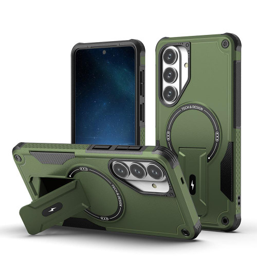 Samsung Galaxy S26+ Armor MagSafe Holder PC Hybrid TPU Phone Case - Army Green