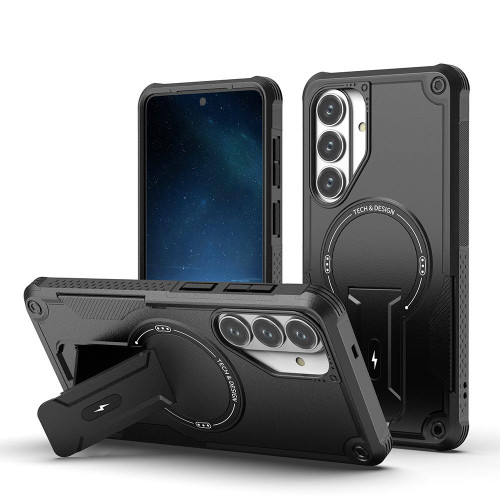 Samsung Galaxy S26+ Armor MagSafe Holder PC Hybrid TPU Phone Case - Black