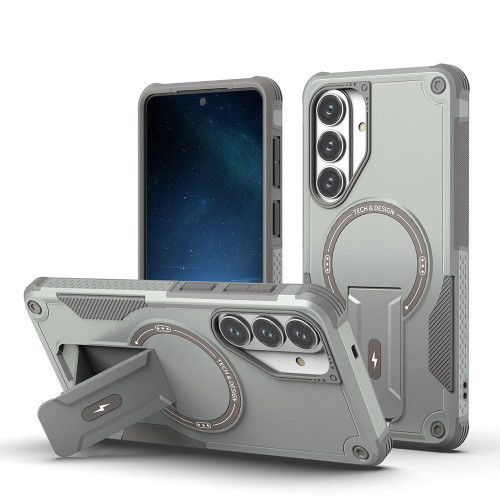 Samsung Galaxy S26+ Armor MagSafe Holder PC Hybrid TPU Phone Case - Grey