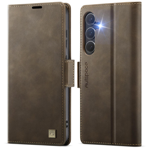 Samsung Galaxy S26+ AutSpace A11 Side Buckle MagSafe Magnetic RFID Phone Leather Case - Coffee