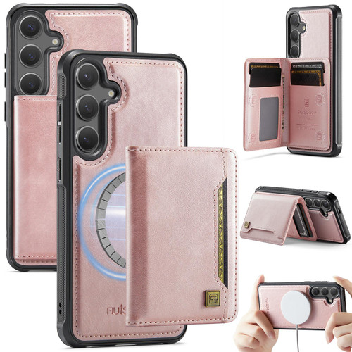 Samsung Galaxy S26+ AutSpace A13 MagSafe Magnetic RFID Flip Card Bag Phone Case - Rose Gold