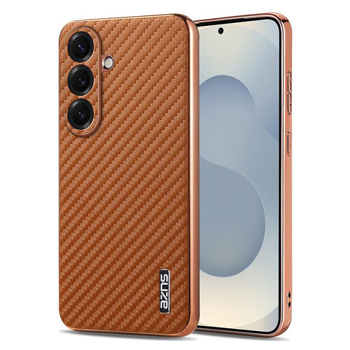 Samsung Galaxy S26+ AZNS Electroplated Edge Carbon Fiber Texture Phone Case - Brown
