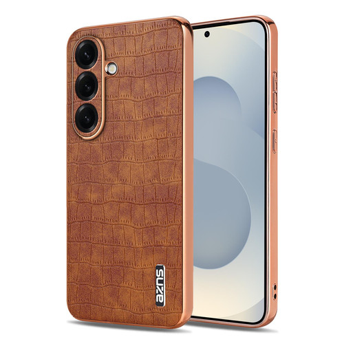 Samsung Galaxy S26+ AZNS Electroplated Frame Crocodile Texture Full Coverage Phone Case - Brown
