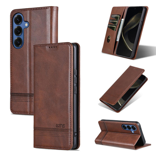 Samsung Galaxy S26+ AZNS Magnetic Calf Texture Flip Leather Phone Case - Dark Brown