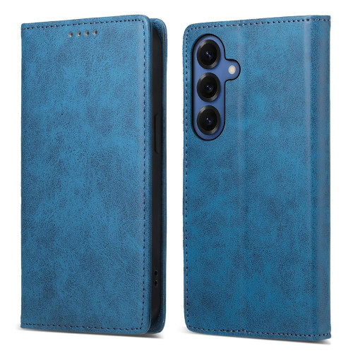 Samsung Galaxy S26+ Business Solid Color Magnetic RFID Leather Phone Case - Blue