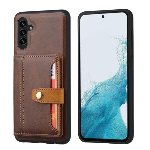 Samsung Galaxy S26+ Calfskin Card Slot TPU Hybrid PU Phone Case - Brown
